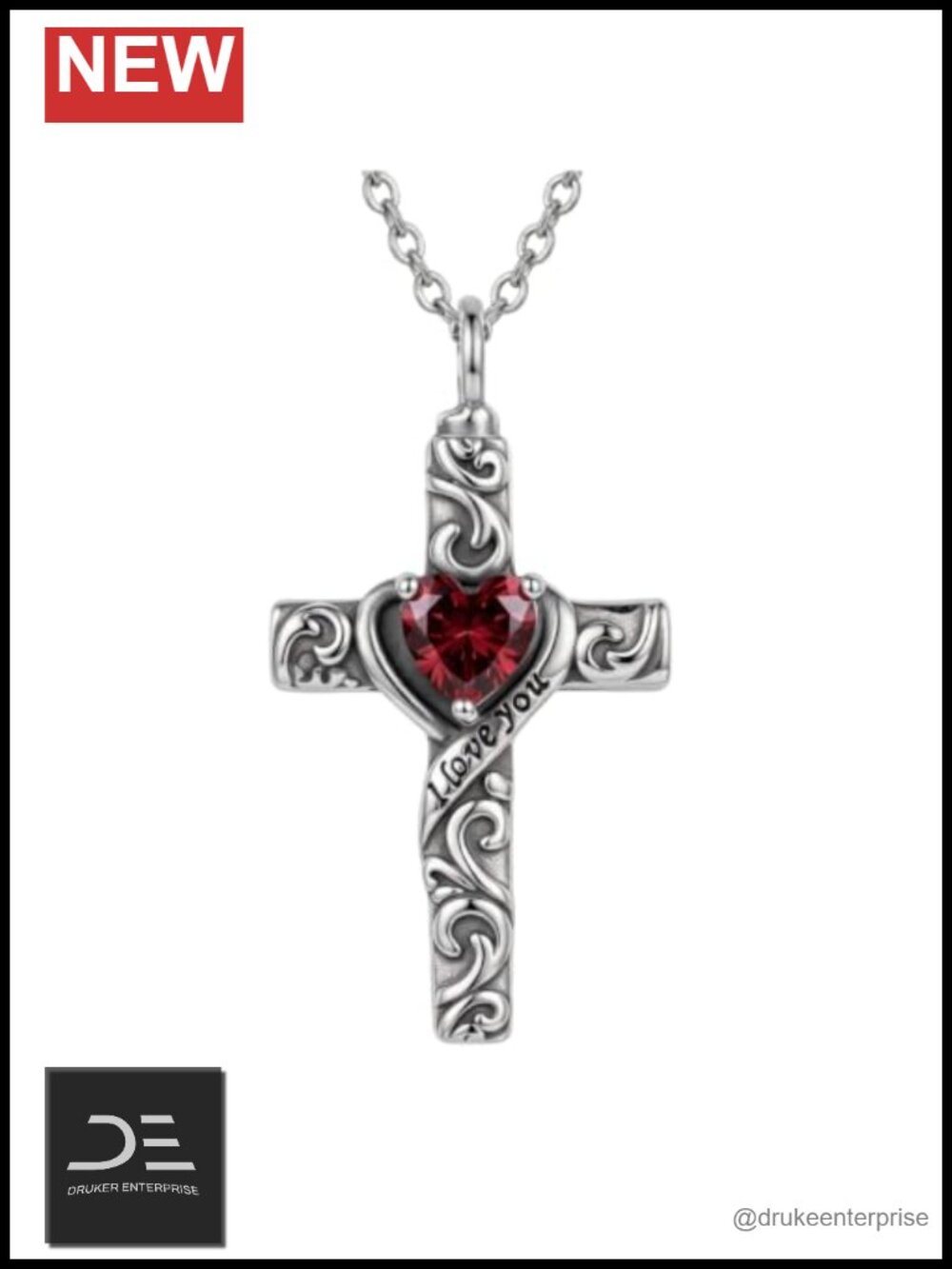 925 Sterling Silver Cross Necklace Women's Heart Birthstone Pendant